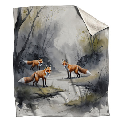 Three Foxes In Forest Blankets