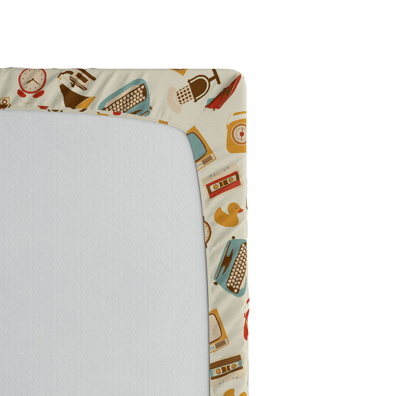 Microfiber Fitted Sheet, Brown/Mustard/Red Geometric, Queen Fitted Sheet