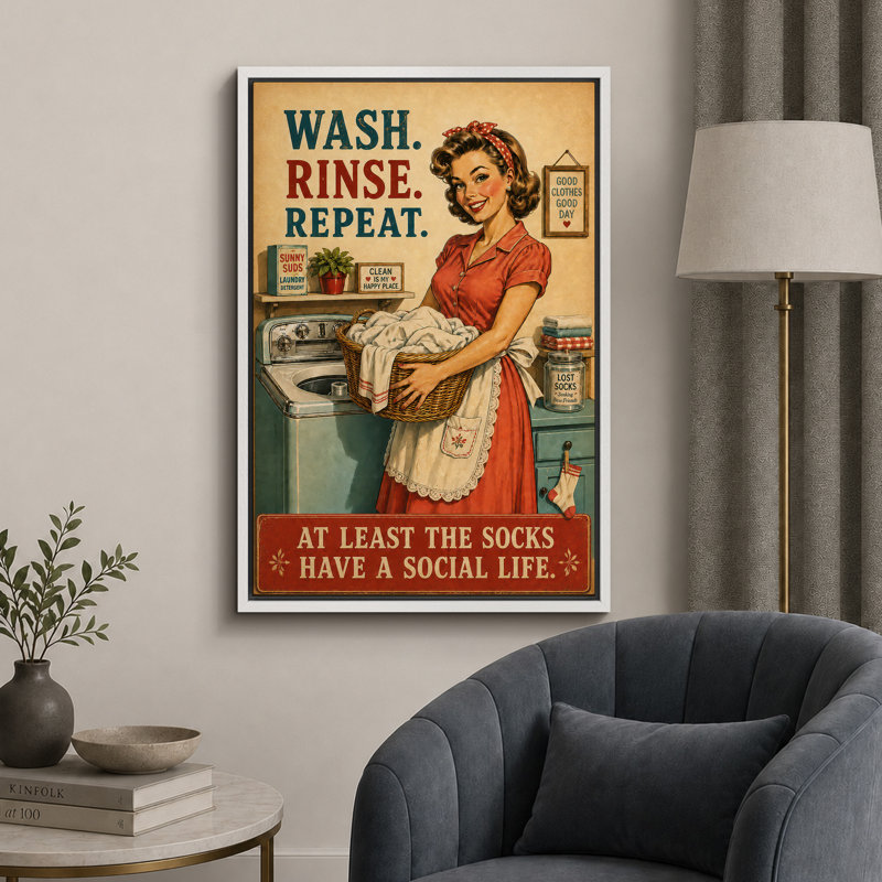 Œuvre d'art de citation de femme de lavage rétro, H 24 po x l 16 po x P 1,5 po, Cadre blanc