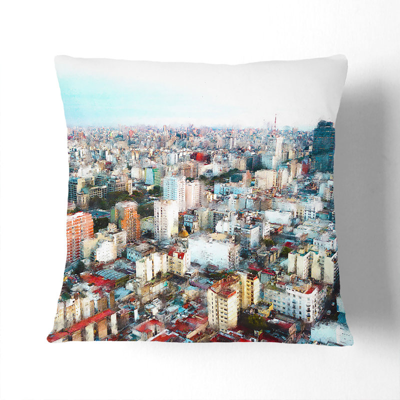Buenos Aires Skyline in Argentina Cushion with Filling, 55cm H x 55cm W x 20cm D, Black