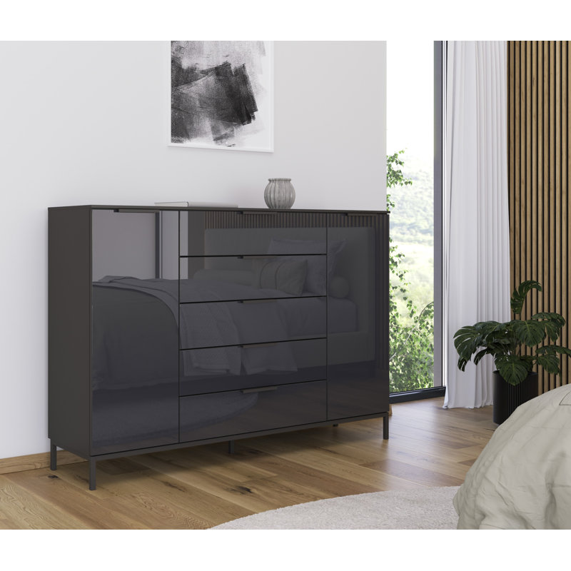 5 - Drawer Chest of Drawers, Graphite/Glass Basalt