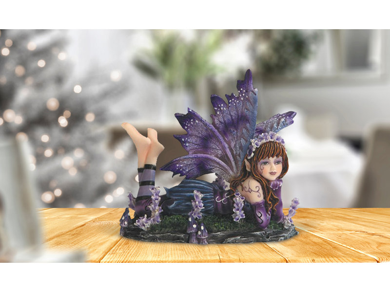 Figurine fée 4 po bleue / mauve allongée
