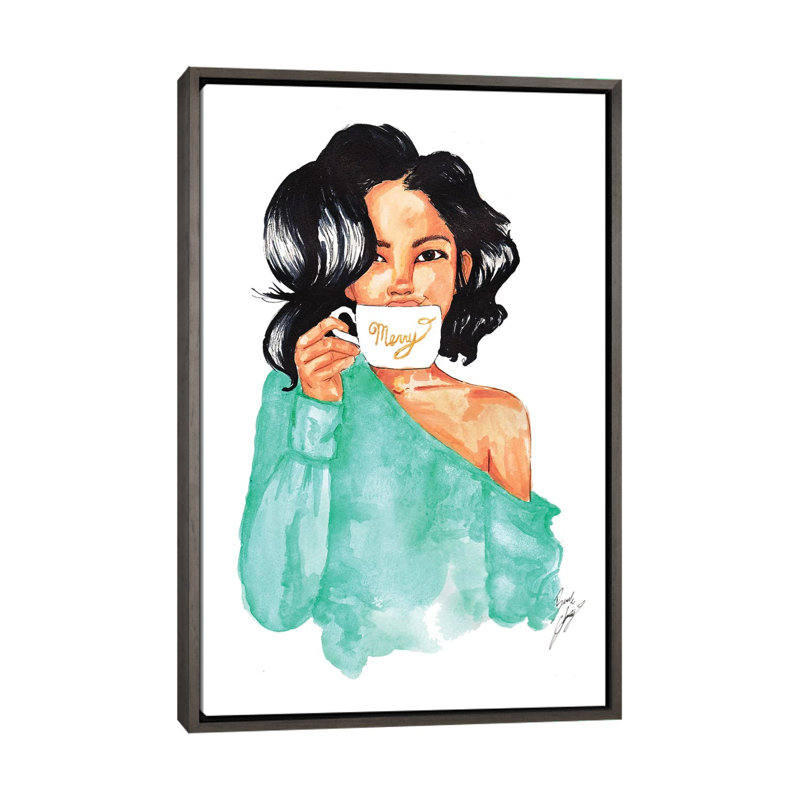 « Merry mug » par Brooke Ashley, reproduction d’art, H 26 po x l 18 po x P 1,5 po, Toile encadrée de bois rustique foncé