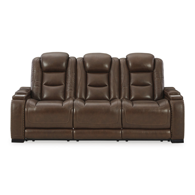 Ilkeston 79 Wide Manual Recliner Sofa Luxurious Cognac Leather with  Integrated Cup Holders Family Comfort