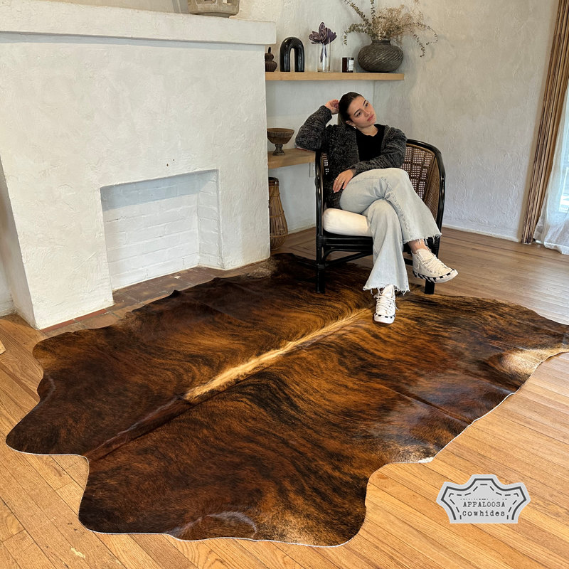 Tapis extra large en cuir de vache mi-ferme 6 pi x 8 pi - 100% cuir véritable - Accent de luxe naturel bohème-chic