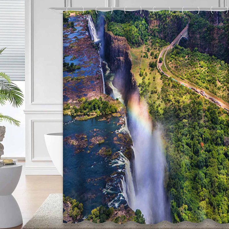 Rideau de douche Â« Victoria Falls Rainbow Africa Â» avec 12 crochets, L 72 po x l 84 po