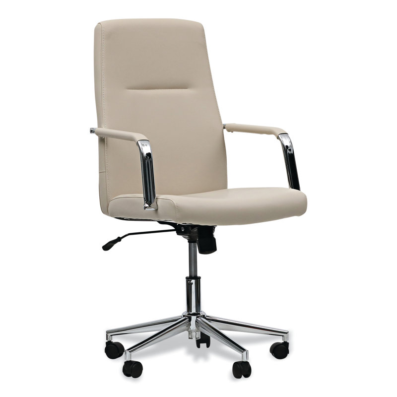 Contemporary White Leather Task Chair with Chrome Accents