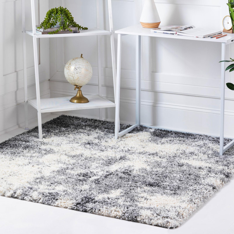 Tapis abstrait en polypropylène tissé à la machine en ivoire / gris, Carré 5 pi