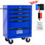 Coffre à outils 20 po à 5 tiroirs en métal noir et bleu, glissières à roulement, 4 roulettes pivotantes, armoire verrouillable à clé pour rangement organisé, rangement en acier, rangement universel 2 avec frein de stationnement, look élégant-125554427
