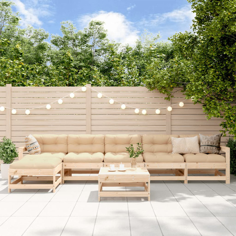  Garden Lounge Set Natural Pine Solid Pine Wood Large Modular, Brown Cushion/Brown Frame