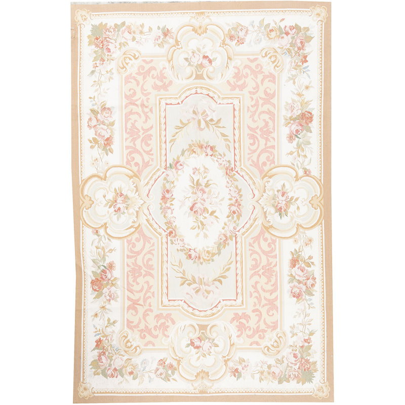 Tapis rose et ivoire noué à la main de haute qualité