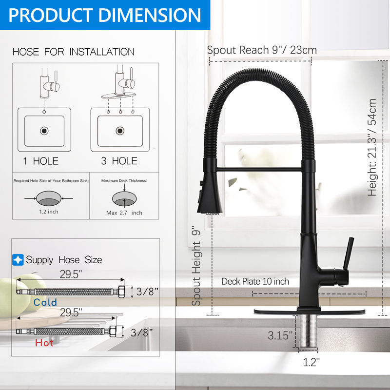 Single Handle Spray 3 Modes Pull Down Kitchen Faucet with Soap Dispenser