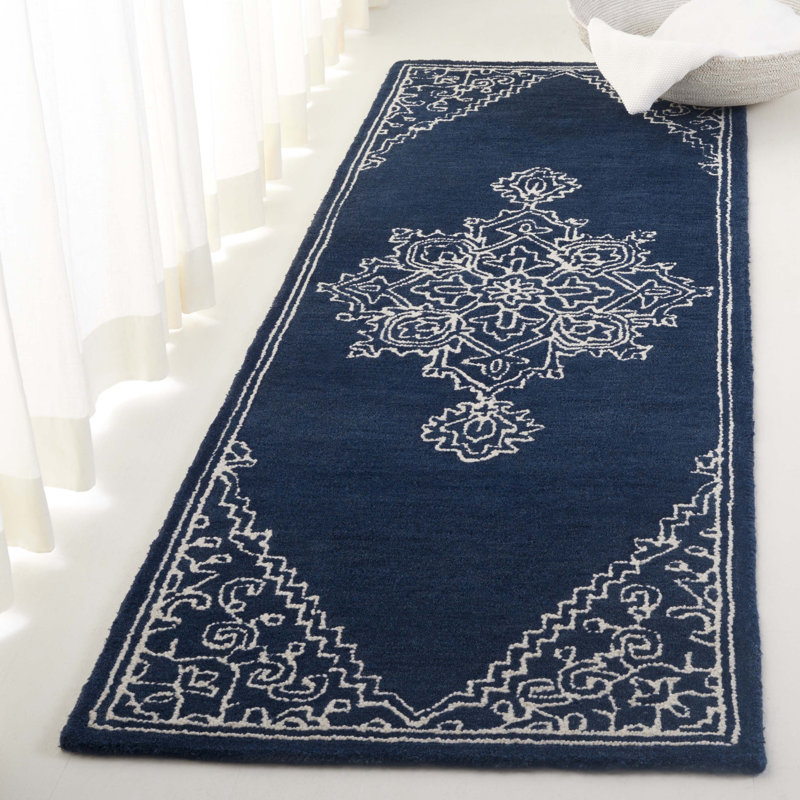 Lrl Lauren Ralph Lauren Hand Tufted Wool/Cotton Oriental Rug in Navy/Ivory, Runner 2'3" x 7'