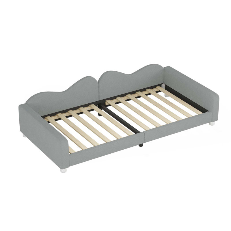 Lit de jour rembourré, canapé-lit en tissu sherpa avec dossier en forme de nuage, aucun sommier nécessaire, Lit simple, Gris