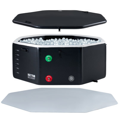 Baignoire gonflable froide pour les sportifs, baignoire à glace avec tapis antidérapant à couvercle isolé, compatible avec refroidisseur d'eau, portable pour la récupération intérieure et extérieure, L 79 po x l 79 po x H 33 po, noir
