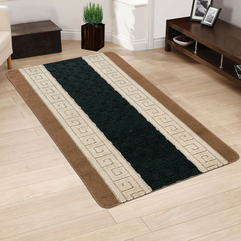 Mariam Non-Slip Striped Indoor Doormat, Black/Beige, Rectangle 150 x 120cm