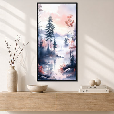 «Blue Pink Summer Twilight Mist Woodland II», impression sur toile, art mural chaleureux