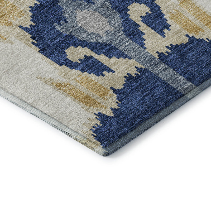 Premium Machine Washable Prisco Navy Rug, Rectangle 3' x 5'