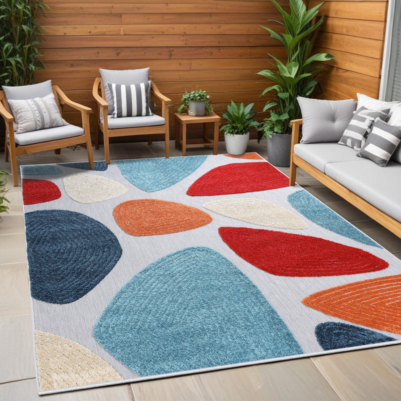 Mendosa Tulip Modern Geometric Indoor Outdoor Area Rug, Rectangle 10' x 14'