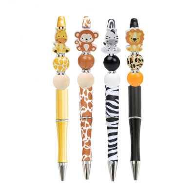 6 Piece Zoo World Beaded Pen DIY Set Relaxing Art Gift With Jungle Buddies And Monkey Designs 6ML