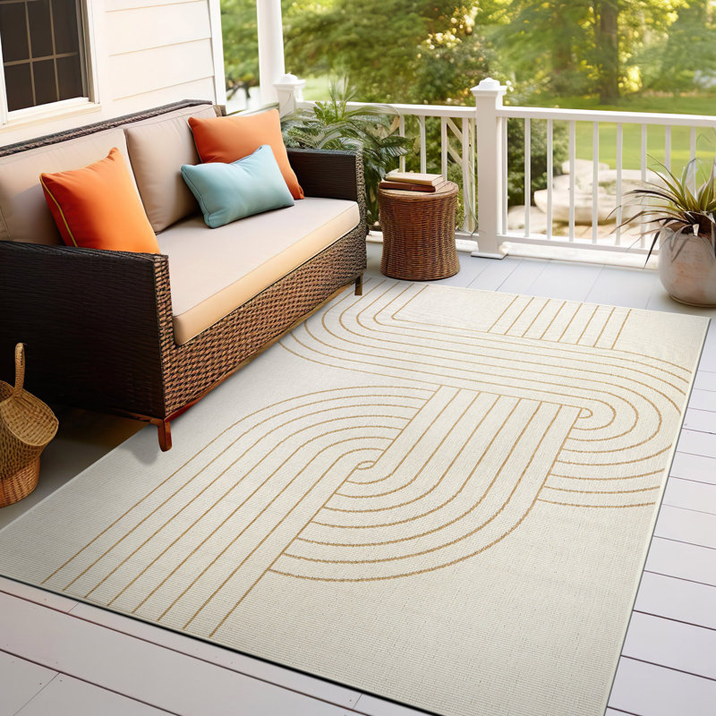 Modern Abstract Lines Weather Resistant Reversible Indoor/Outdoor Area Rug, Rectangle 5' x 7'