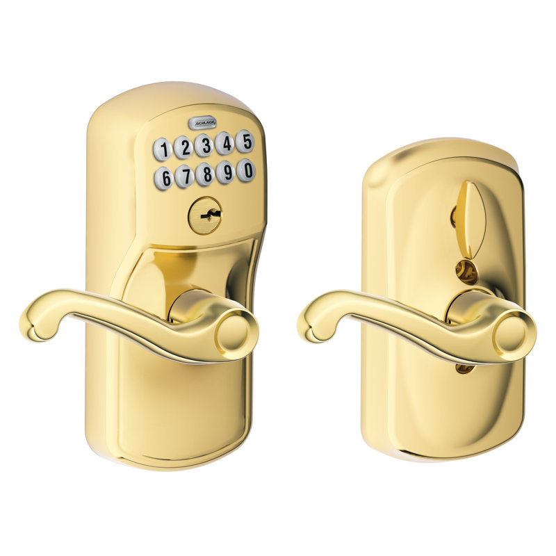 Flair Keypad Lever with Plymouth Trim, Polished Brass
