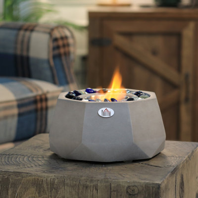 9" Concrete Tabletop Fireplace, Grey, 0.1 Gal, 215 Sq. Ft. Heat, Indoor & Outdoor, Ethanol Fueled, Geometric Decorative Grey Portable , 9", Warmth, Indoor/Outdoor, Ethanol, Looking Fireplace