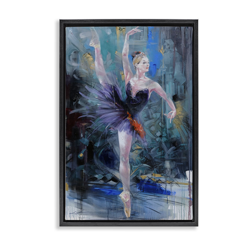 Danseuse de ballet vive sur cadre flottant bleu, design par Lucille Lee, Cadre flottant noir de jais, H 25 po x l 17 po