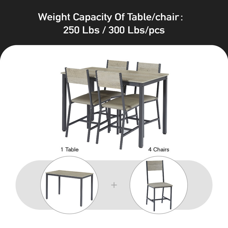 4 - Person Four Leg Dining Set, Gray, Gray/Black