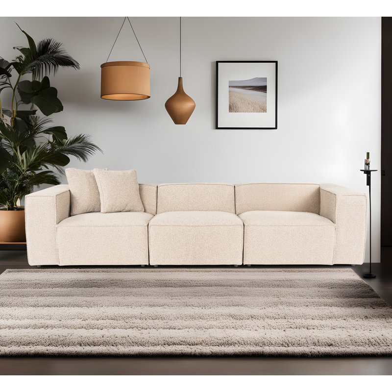 Canapé 3 places pêche, 119,3 po x 42,5 po x 25,6 po | Structure 100% charme, 100% tissu de lin, 32 sièges en mousse | Comprend 2 coussins décoratifs, une conception élégante pour le salon et des pieds en plastique durables