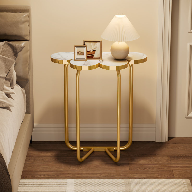 Gold End Table Side Beside Table for Living Room, Bedroom