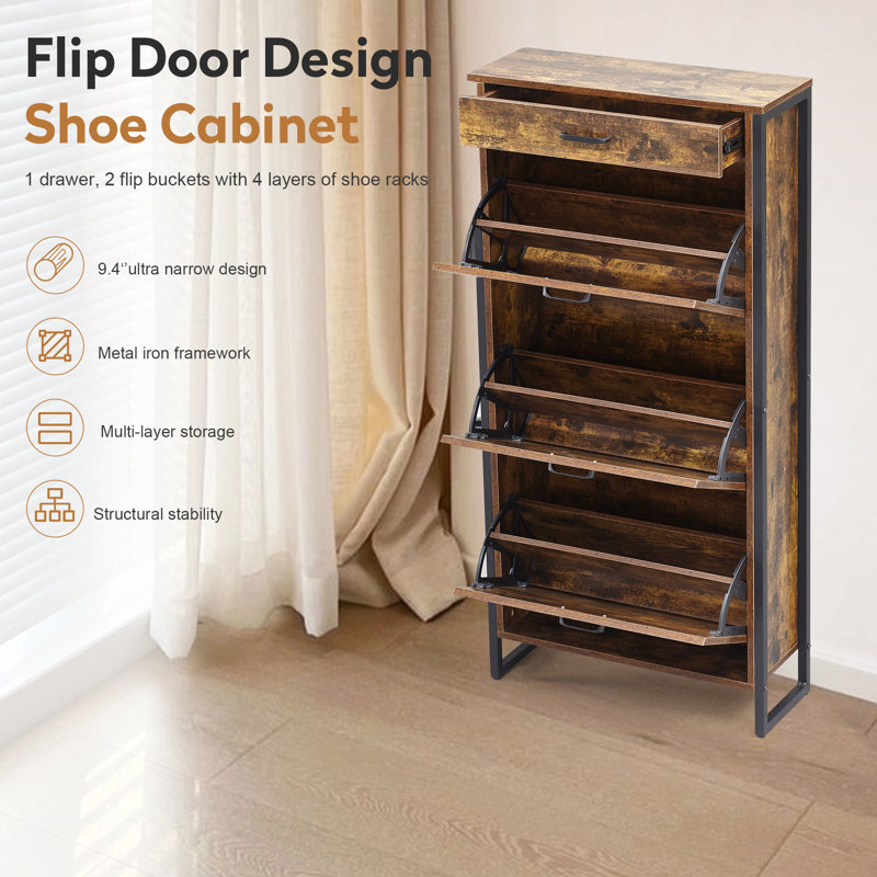 Armoire à chaussures avec 3 tiroirs rabattables, Brun rustique