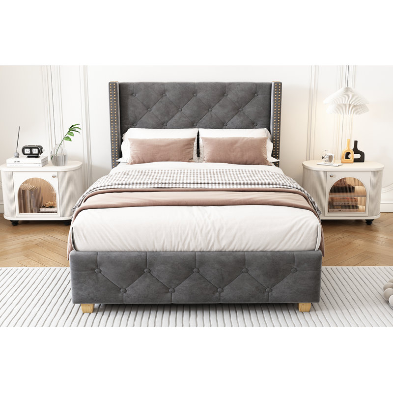 Solid Wood Bed, Grey