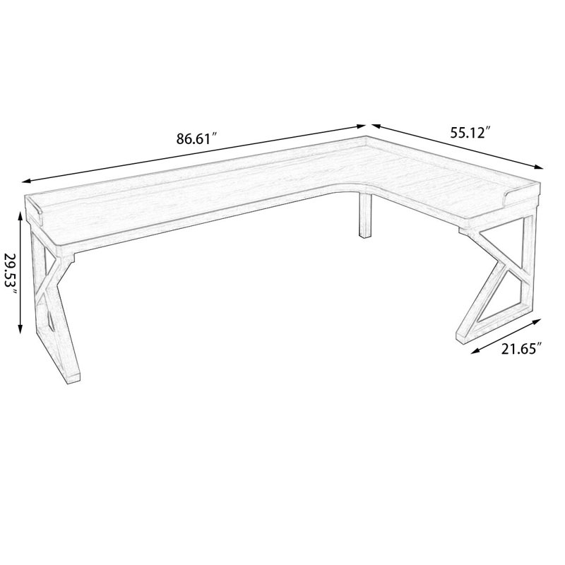 Bureau rectangulaire en bois massif noyer clair, Retour à droite, H 29,53 po x l 86,61 po x P 55,12 po