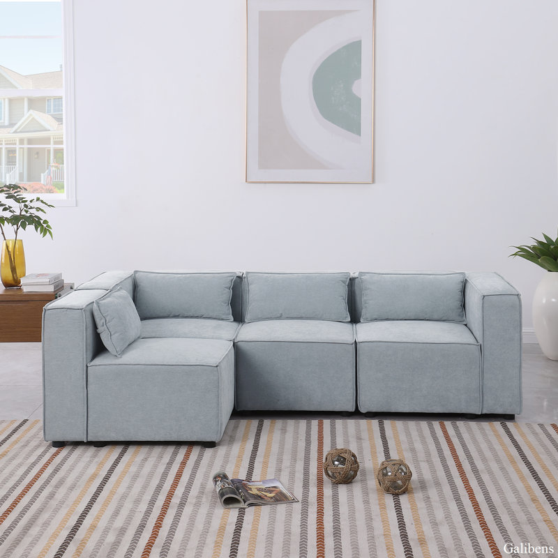 Ensemble de canapé modulaire, Chenille bleu-gris