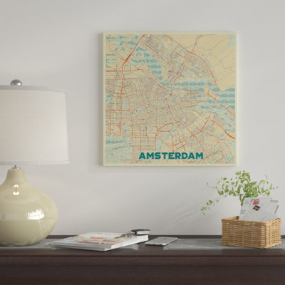 « amsterdam rétro urban blueprint map », reproduction d’impression sur toile