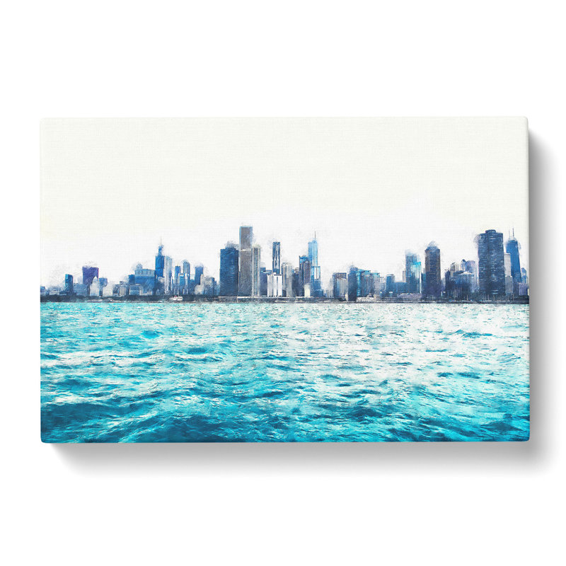Cloudy Day In Chicago Illinois Painting - Wrapped Canvas, 35cm H x 50cm W x 3cm D
