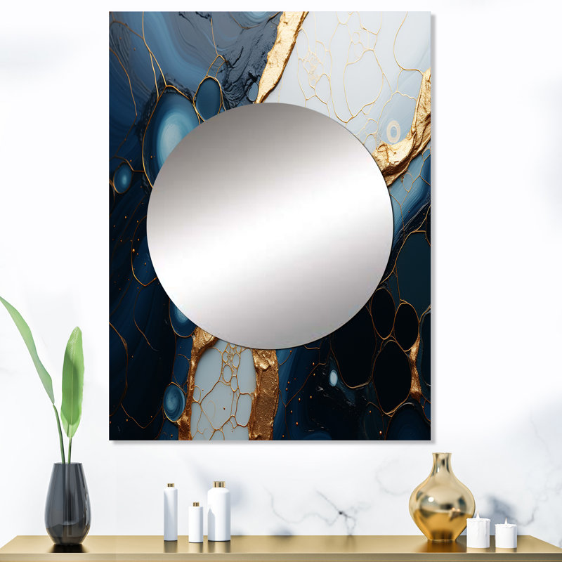 Jaderian Gold and Blue Marble Essence Magic II - Miroir mural décoratif en marbre, miroir moderne, impression sur métal
