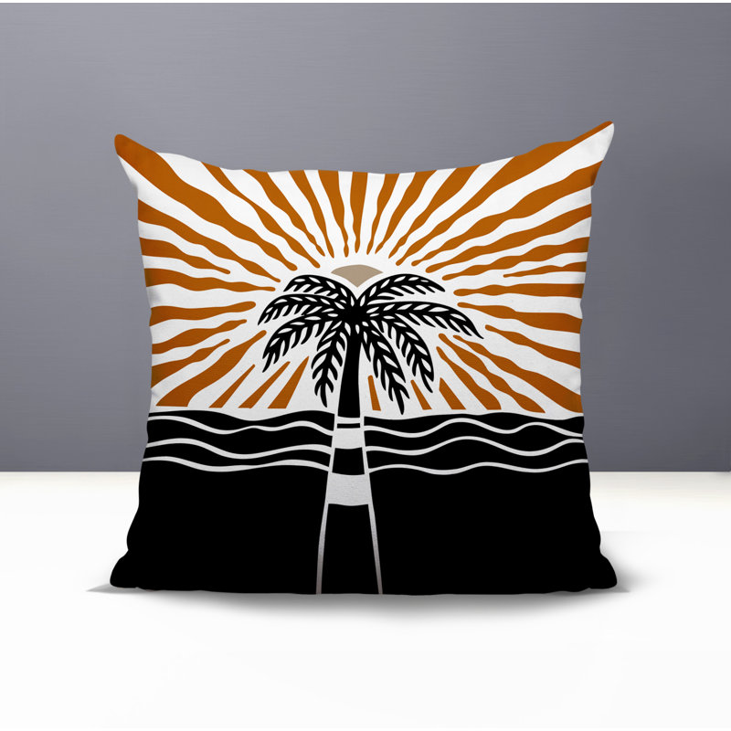 Oreiller carré réversible intérieur / extérieur Aky Palm, Carré 17 po, Orange