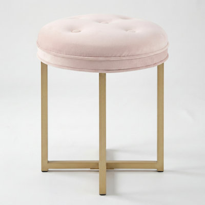 Pink Tufted Velvet Gold Vanity Stool