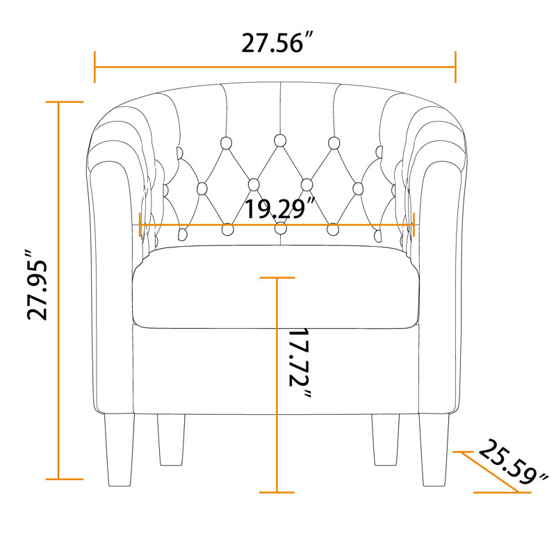 Fauteuil demi-tonneau capitonné avec pieds en bois, Gris