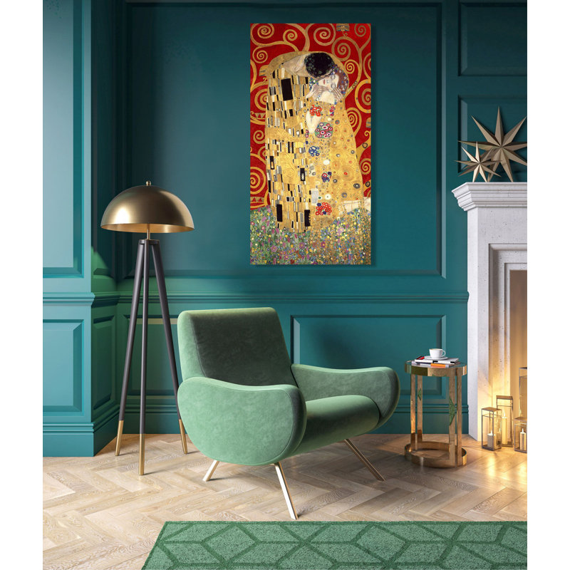 'The Kiss' by Teo Rizzardi - Wrapped Canvas Painting Print, 70cm H x 35cm W x 4cm D, Red