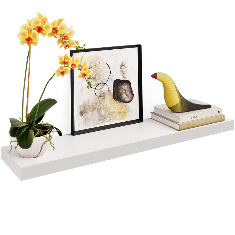 Tablette flottante pour mur Miami, tablette murale en bois 36 po, profondeur 8 po, Blanc, H 1,5 po x l 36 po x P 8 po