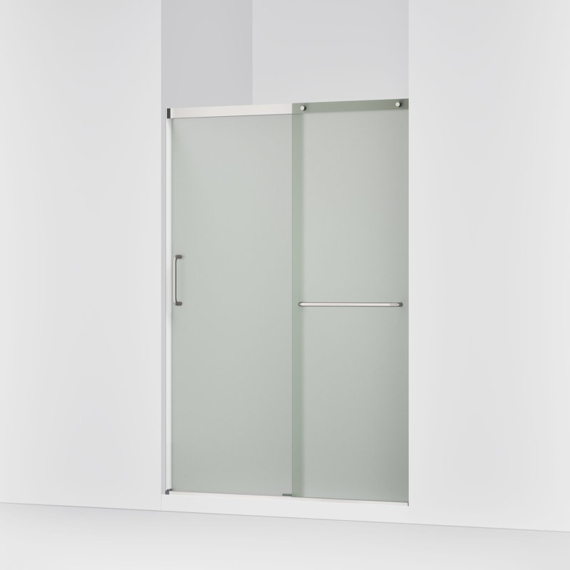 Elate Sliding Shower Door, 70-1/2-In H X 44-1/4 - 47-5/8-In W, With 1/4-In Thick Frosted Glass, Nickel/Frosted