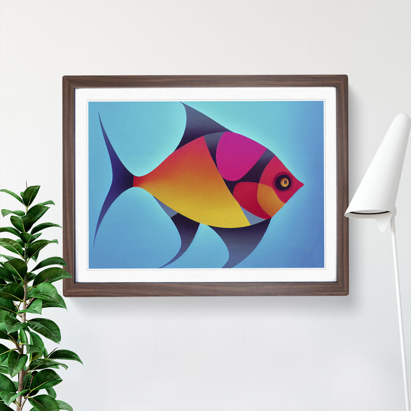 XH1022-3858X Fish Abstract Vol.3 - Single Picture Frame Painting, 46cm H x 64cm W x 2cm D, Walnut
