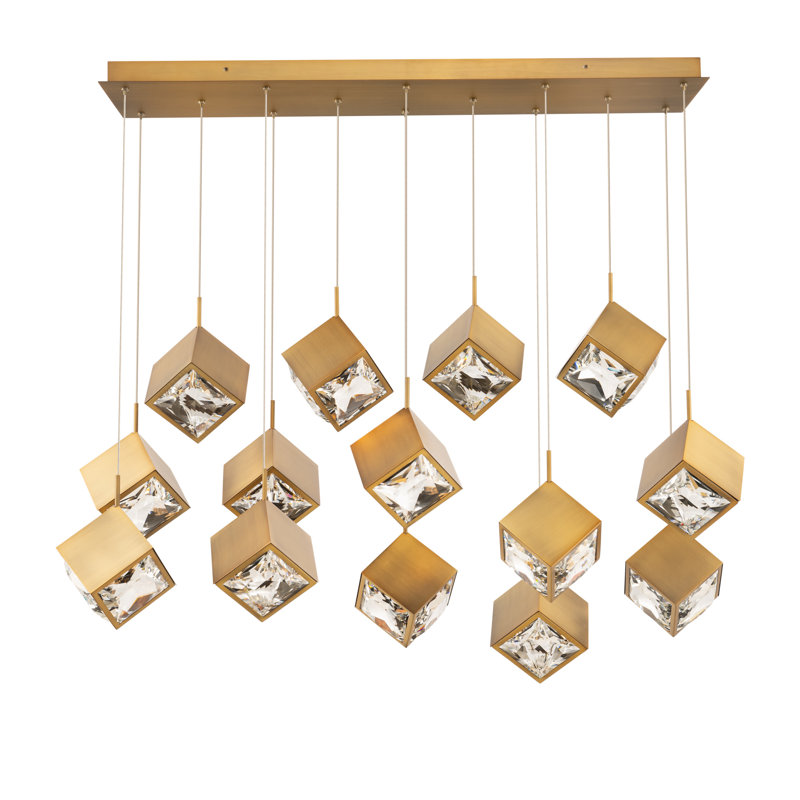 Luminaire suspendu linéaire 14 lumières Ice Cube, Laiton vieilli