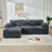 Modular Corduroy Boneless Sectional Sofa with Headrest Bolster Pillows, Cup Holder, Side Storage Pockets-1742966962