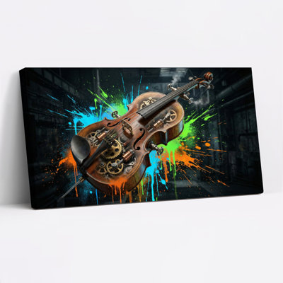 Violon Steampunk avec mécanisme à engrenages et éclaboussures de peinture colorée - Ensemble de 1