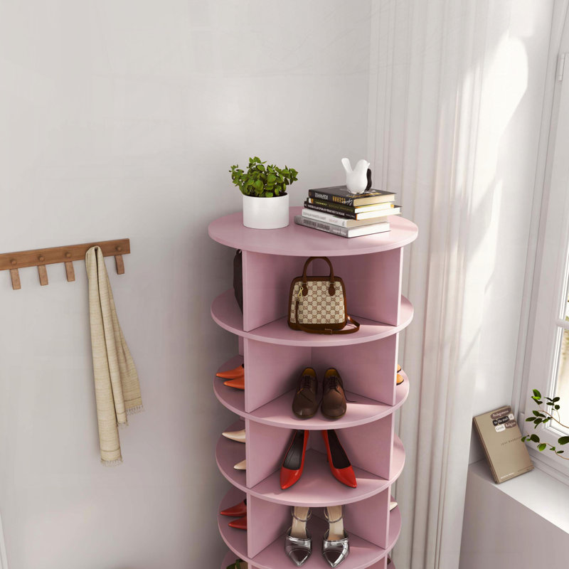 Pink 360 Rotating 6-Layer Shoe Cabinet, 56.14" H x 23.6" W x 23.6" D, Pink
