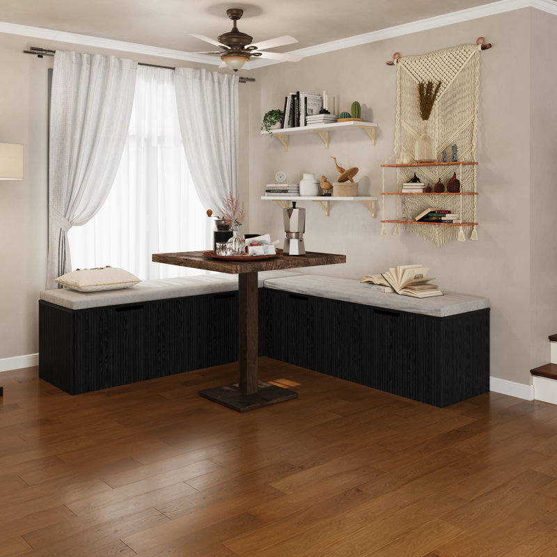 Banc de coin-repas Kitchen Kitchen, banc de coin en bois sans dossier avec siège à coussin, banc de salle à manger en L avec espace de rangement caché